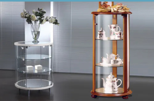 Vitrines cylindriques en verre bombé